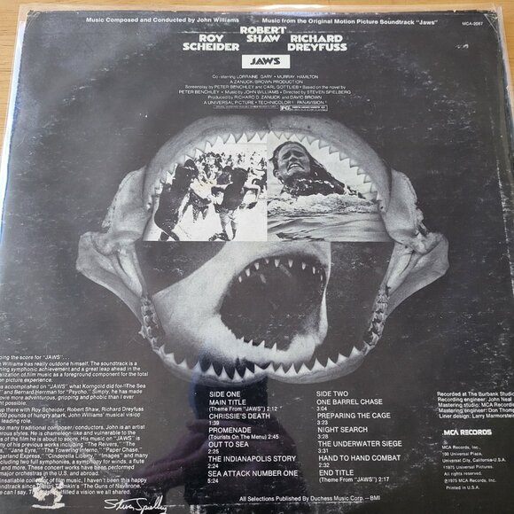 Jaws Original Movie Soundtrack 1975 Vinyl Record MCA-2087 Spielberg Williams LPC - Picture 2 of 10